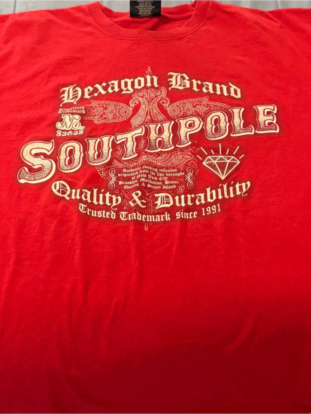 South Pole Red Crewneck Tee with Logo Tag